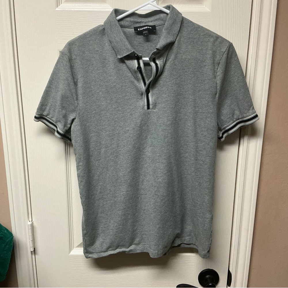 Express Gray Polo Shirt Classic Knit Design